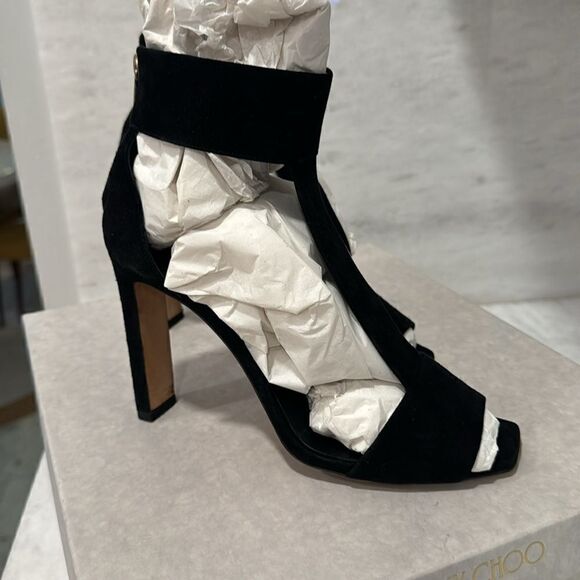 Jimmy Choo Bethel 100 black ankle strap open toe suedestrappy heels 38 - Picture 7 of 16